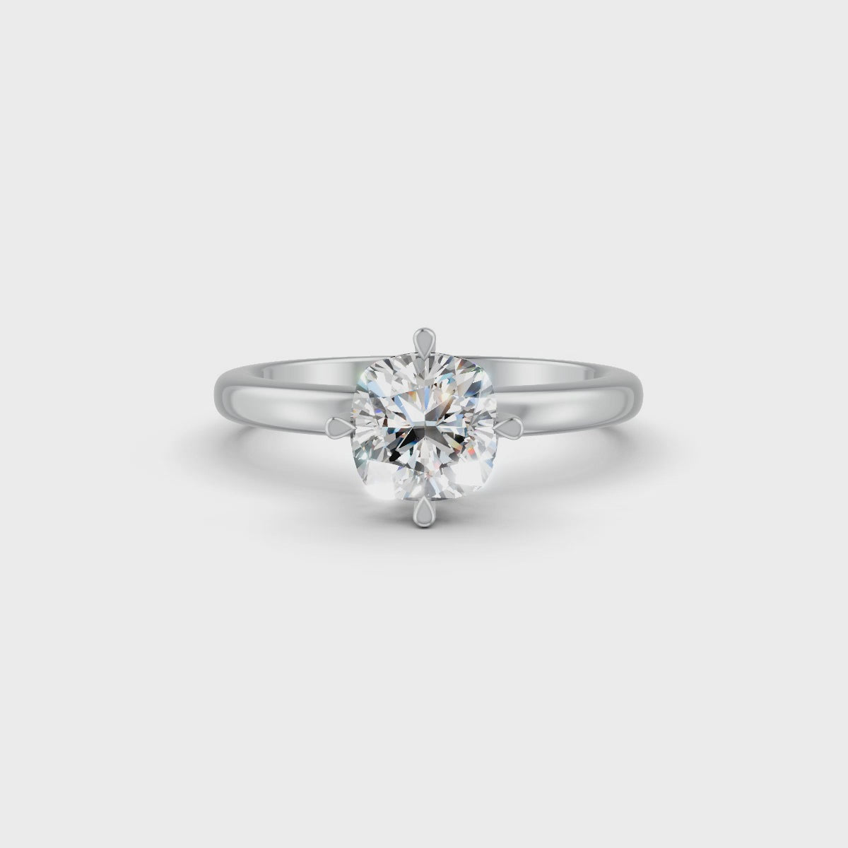Cushion Cut Real Moissanite Clow Prong Solitaire Ring 14K Gold Plated