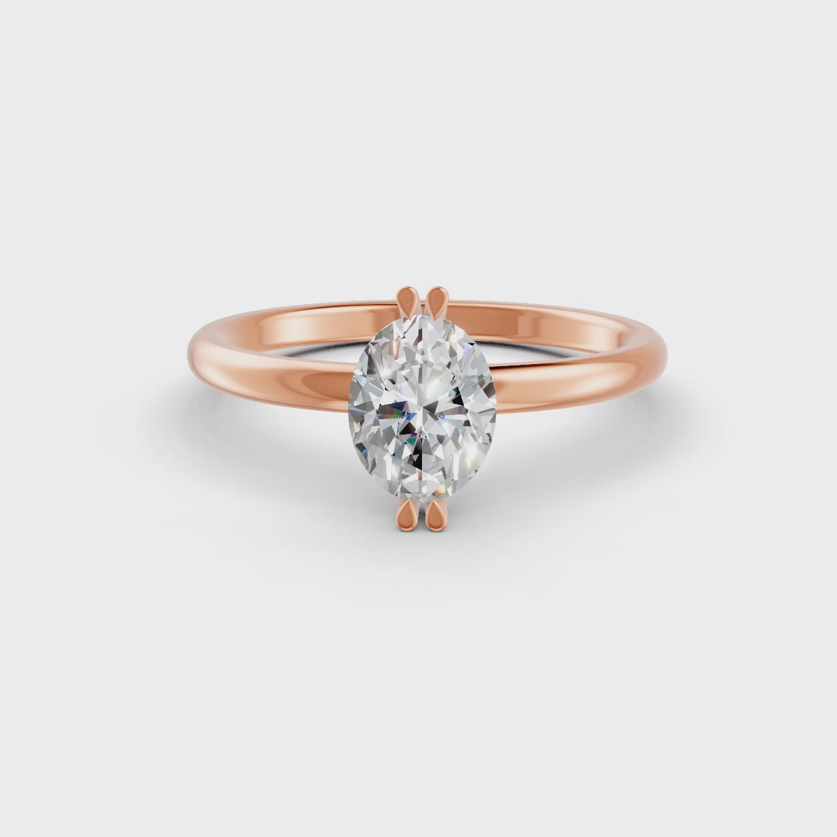 Oval Cut Real Moissanite Double Prong Solitaire Ring 14K Gold Plated