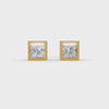 Princess Cut Real Moissanite Bezel Set Solitaire Stud Earrings Screw Back 14K Gold Plated
