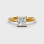 Load and play video in Gallery viewer, Princess Cut Real Moissanite 4 Prong Solitaire Ring 14K Gold Plated