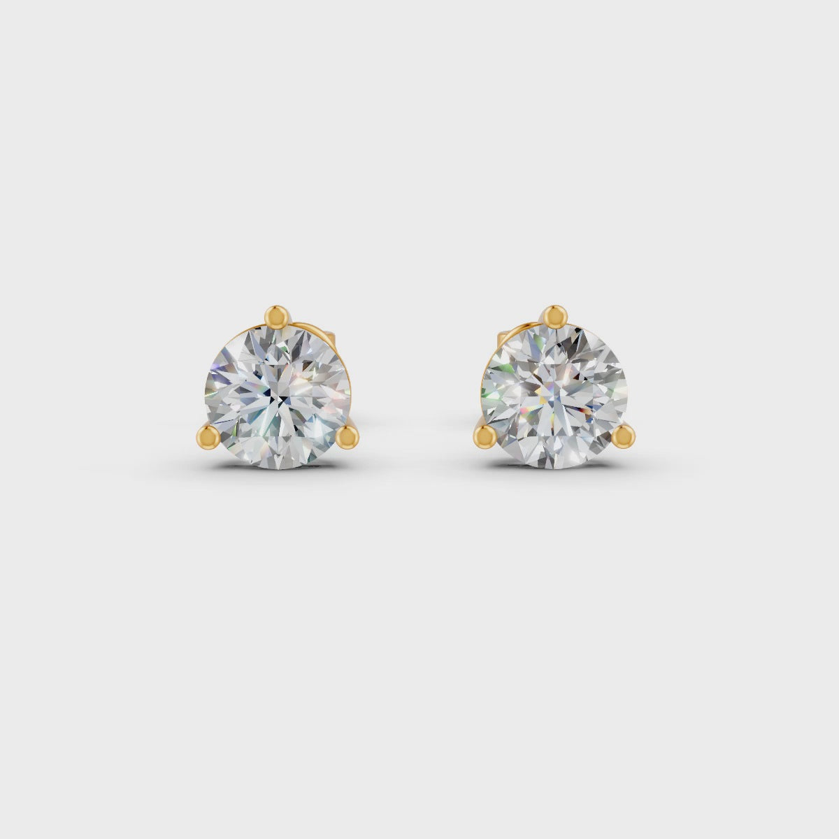 Round Cut Real Moissanite 3 Prong Solitaire Stud Earrings 14K Gold Plated