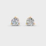 Load and play video in Gallery viewer, Round Cut Real Moissanite 3 Prong Solitaire Stud Earrings 14K Gold Plated