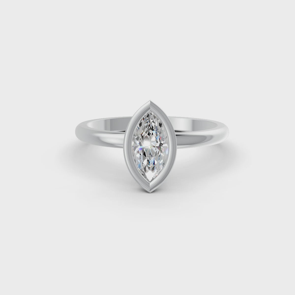 Marquise Cut Real Moissanite Bezel Set Solitaire Ring 14K Gold Plated