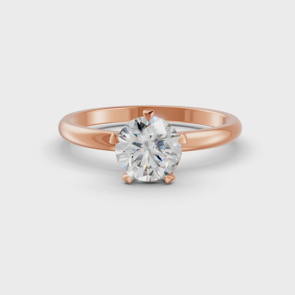 Round Cut Real Moissanite 5 Prong Solitaire Ring 14K Gold Plated