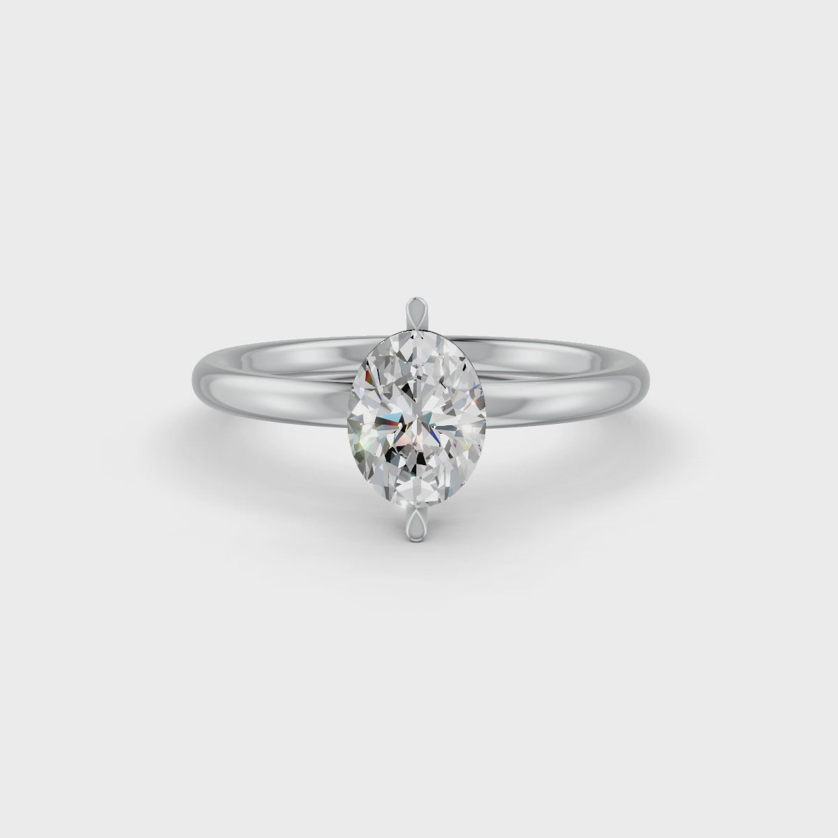 Oval Cut Real Moissanite 2 Prong Solitaire Ring 14K Gold Plated