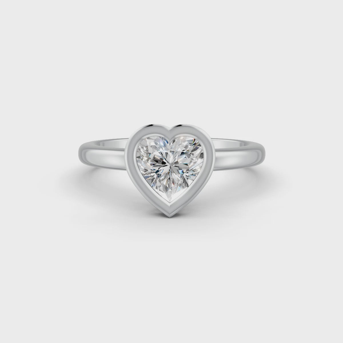 Heart Cut Real Moissanite Bezel Set Solitaire Ring 14K Gold Plated