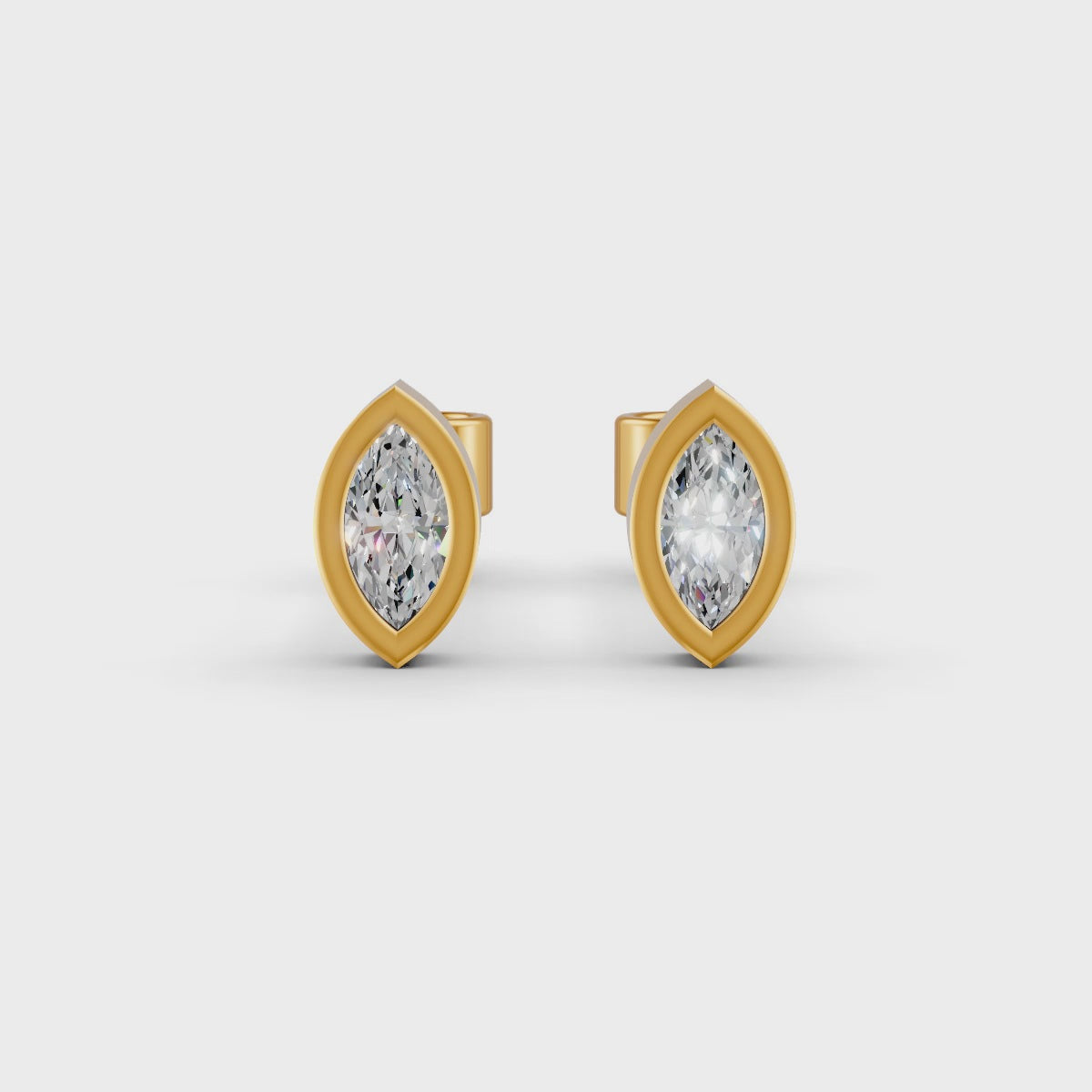Marquise Cut Real Moissanite Bezel Set Solitaire Stud Earrings Screw Back 14K Gold Plated