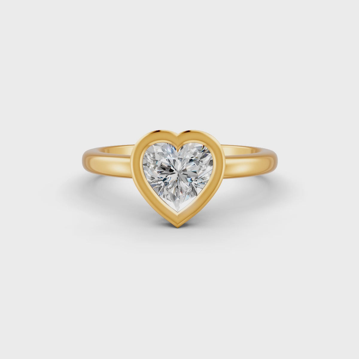 Heart Cut Real Moissanite Bezel Set Solitaire Ring 14K Gold Plated