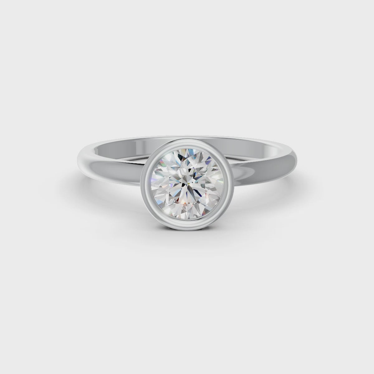 Round Cut Real Moissanite Bezel Set Solitaire Ring 14K Gold Plated