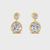 1.83 Ct Round Cut Moissanite Bezel Set Dangle Drop Earrings 14K Yellow Gold Plated