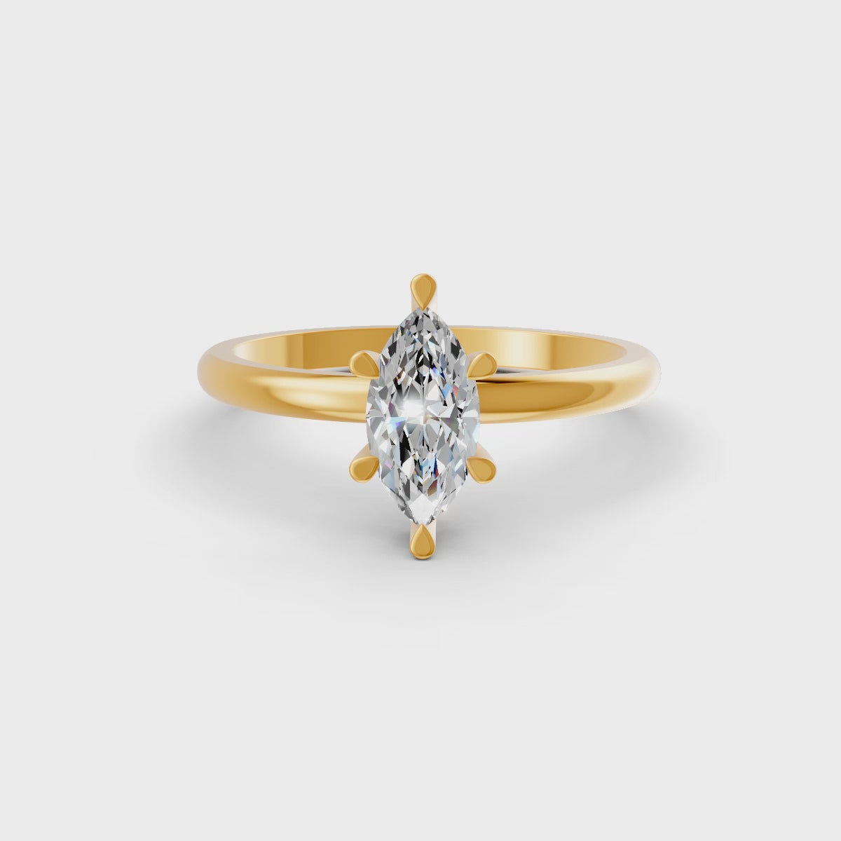 Marquise Cut Real Moissanite 6 Prong Solitaire Ring 14K Gold Plated