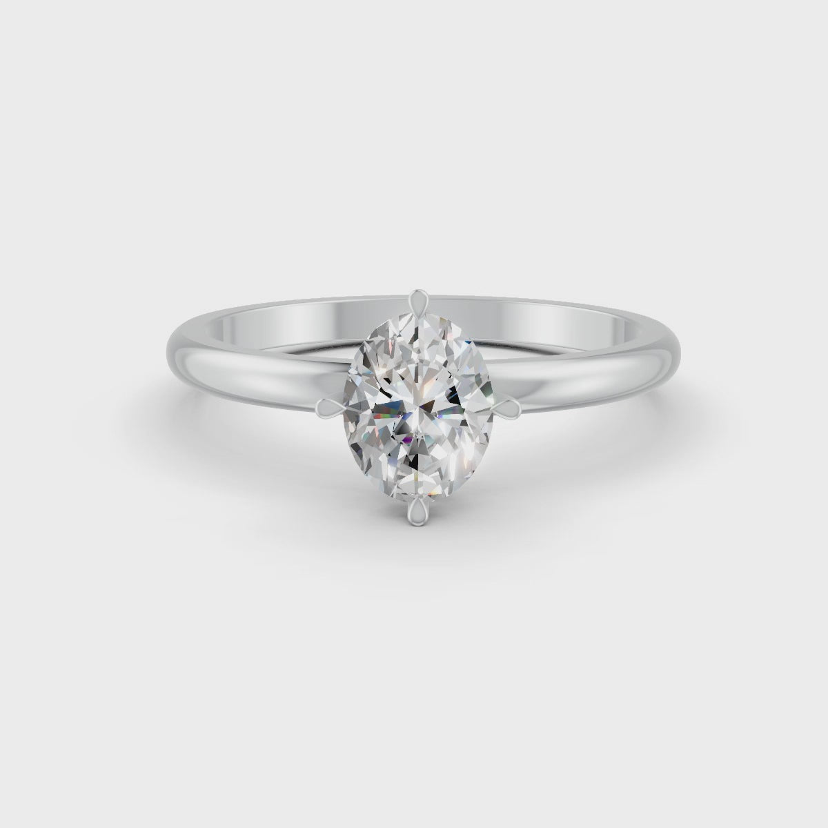 Oval Cut Real Moissanite 4 Prong Solitaire Ring 14K Gold Plated