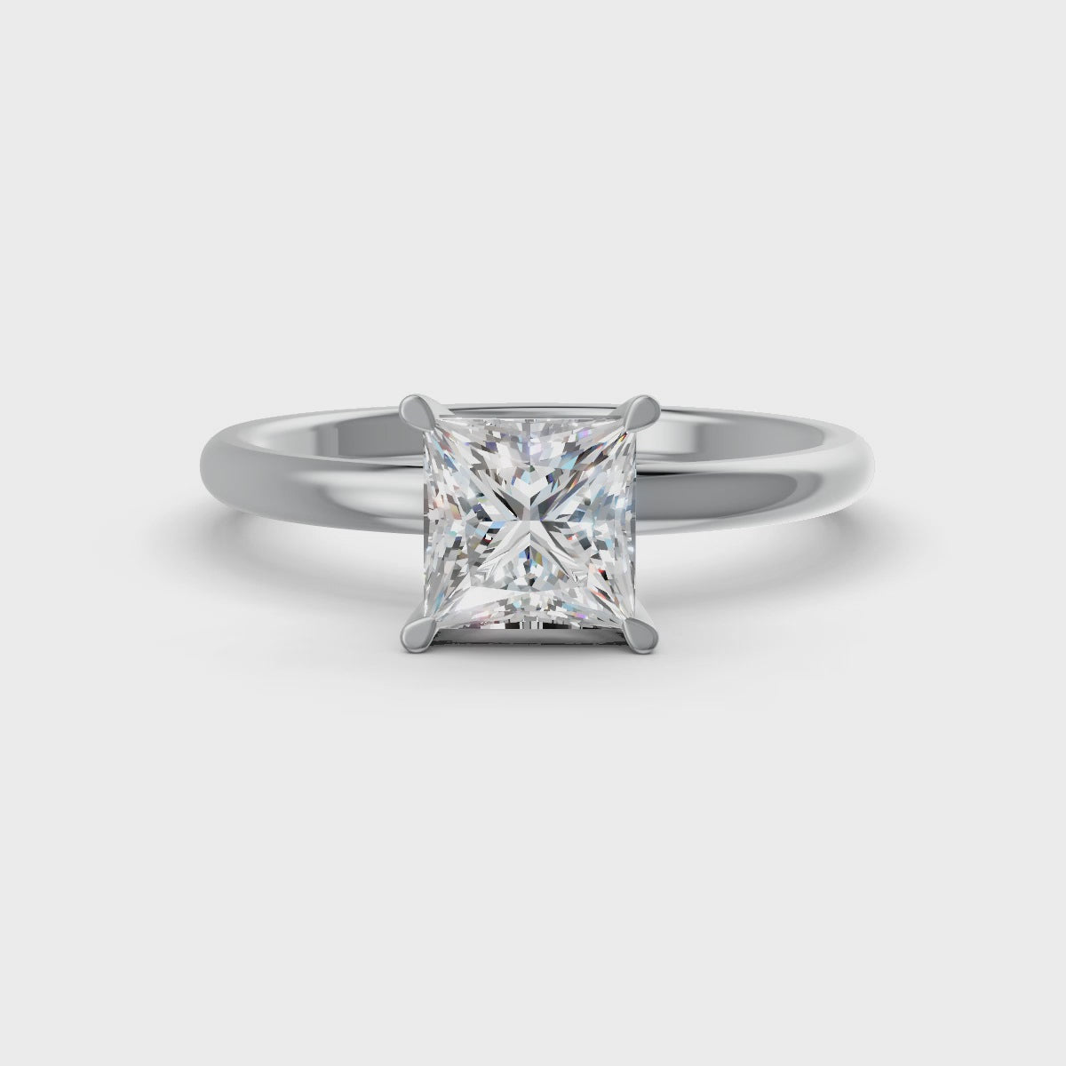 Princess Cut Real Moissanite 4 Prong Solitaire Ring 14K Gold Plated