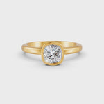 Load and play video in Gallery viewer, Cushion Cut Real Moissanite Bezel Set Solitaire Ring 14K Gold Plated