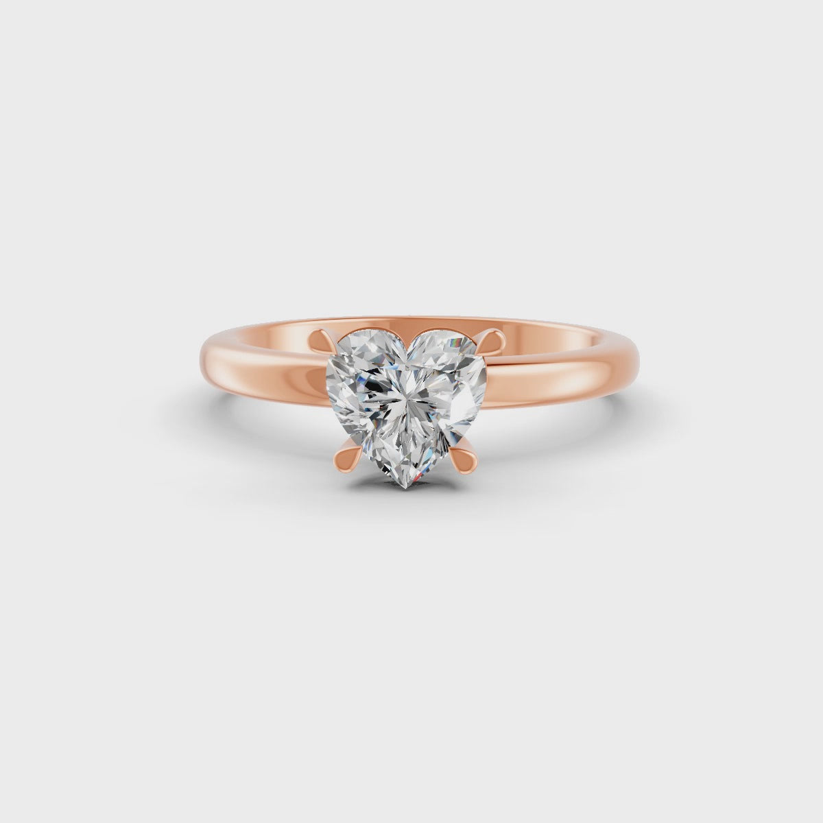 Heart Cut Real Moissanite 4 Prong Solitaire Ring 14K Gold Plated