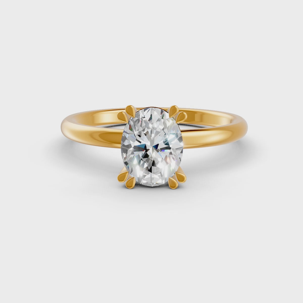 Oval Cut Real Moissanite Double 4 Prong Solitaire Ring 14K Gold Plated