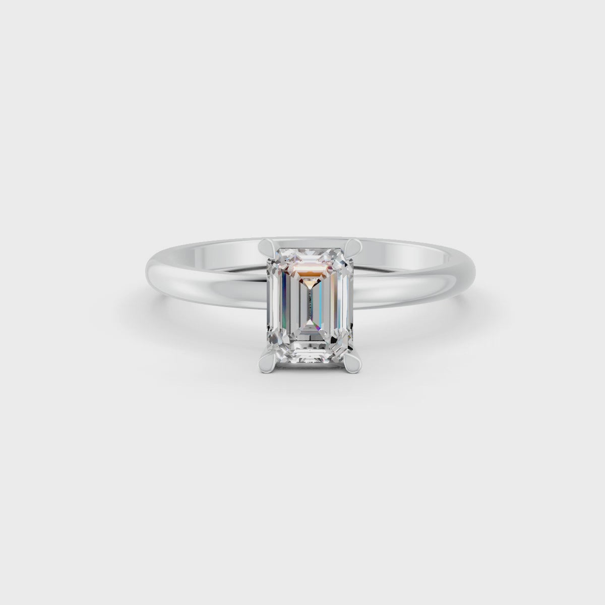 Emerald Cut Real Moissanite 4 Prong Solitaire Ring 14K Gold Plated