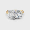 4 Ct Emerald & Round Cut Real Moissanite Toi Et Moi Ring 14K Yellow Gold Plated