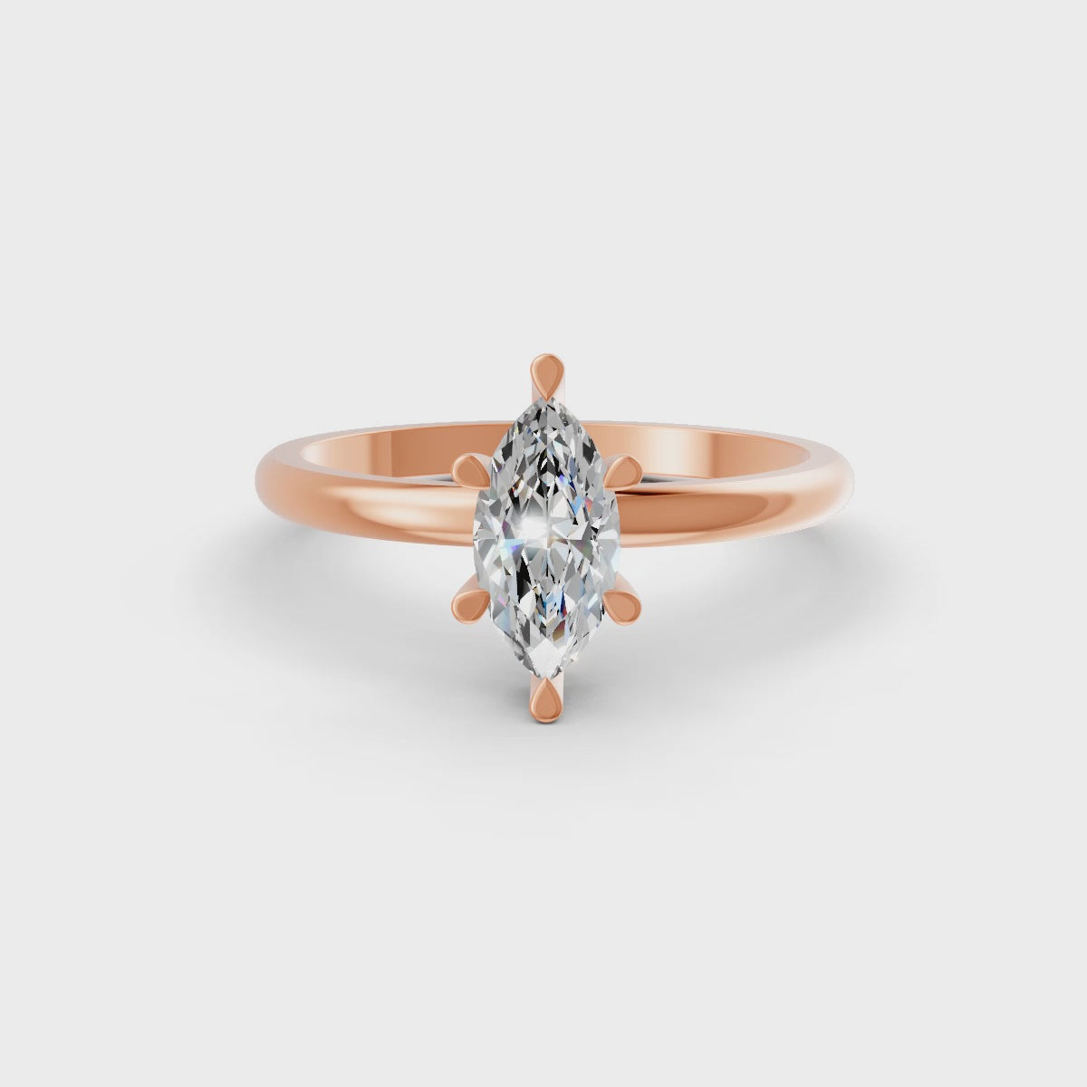 Marquise Cut Real Moissanite 6 Prong Solitaire Ring 14K Gold Plated