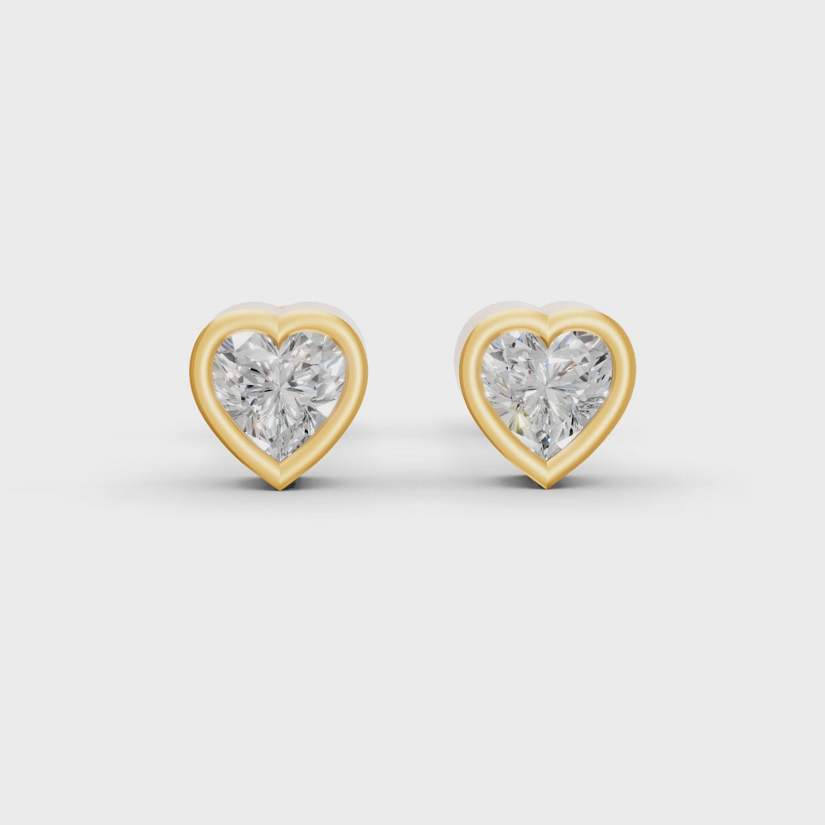 Heart Cut Real Moissanite Bezel Set Solitaire Stud Earrings Screw Back 14K Gold Plated