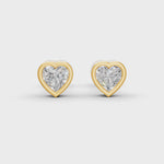 Load and play video in Gallery viewer, Heart Cut Real Moissanite Bezel Set Solitaire Stud Earrings Screw Back 14K Gold Plated