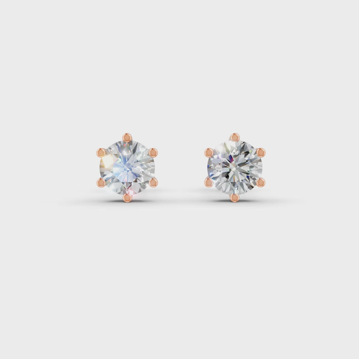 Round Cut Real Moissanite 6 Prong Solitaire Stud Earrings 14K Gold Plated