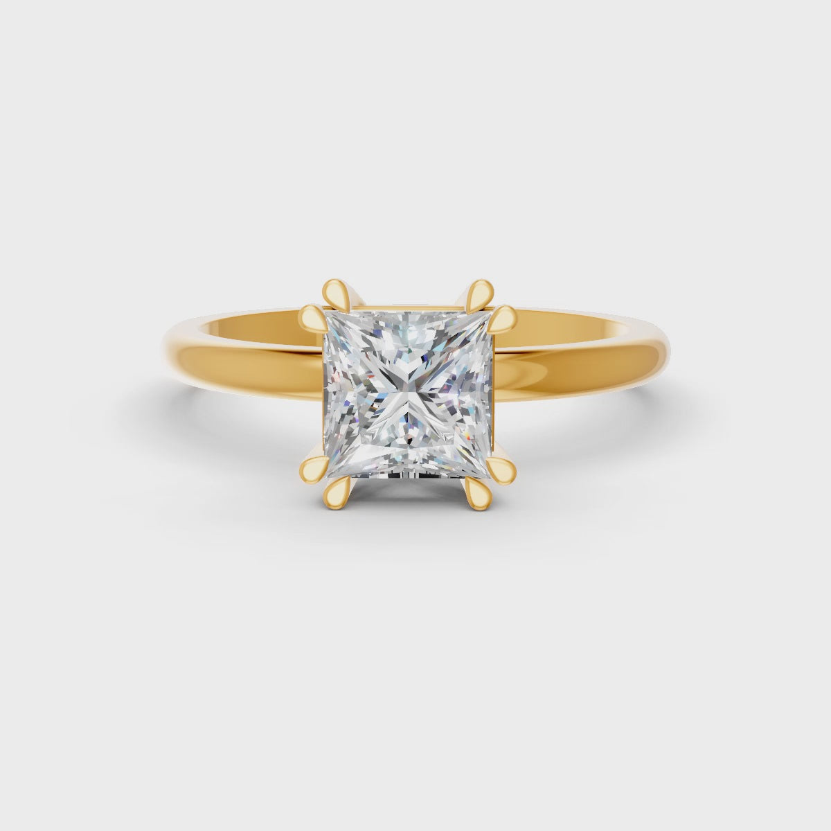 Princess Cut Real Moissanite Double 4 Prong Solitaire Ring 14K Gold Plated