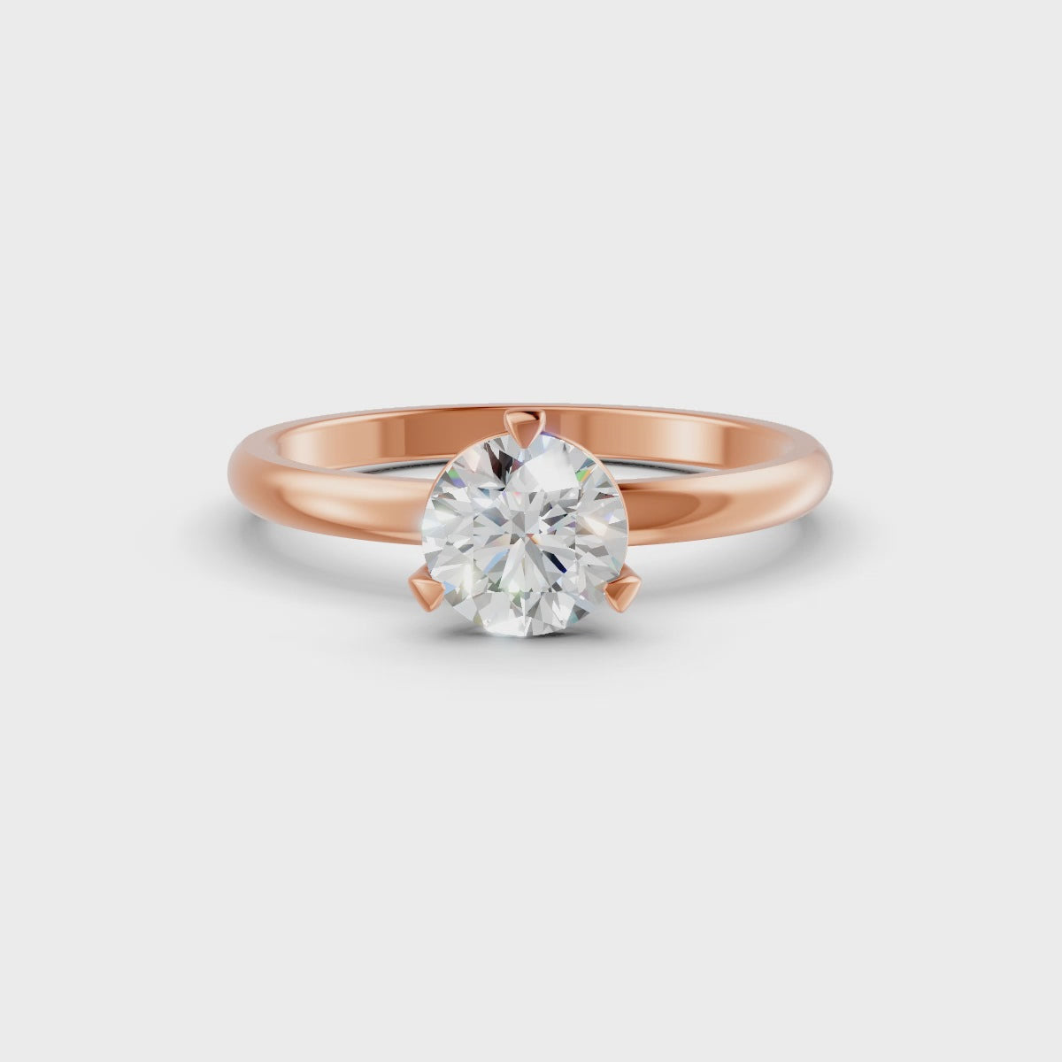 Round Cut Real Moissanite 3 Prong Solitaire Ring 14K Gold Plated