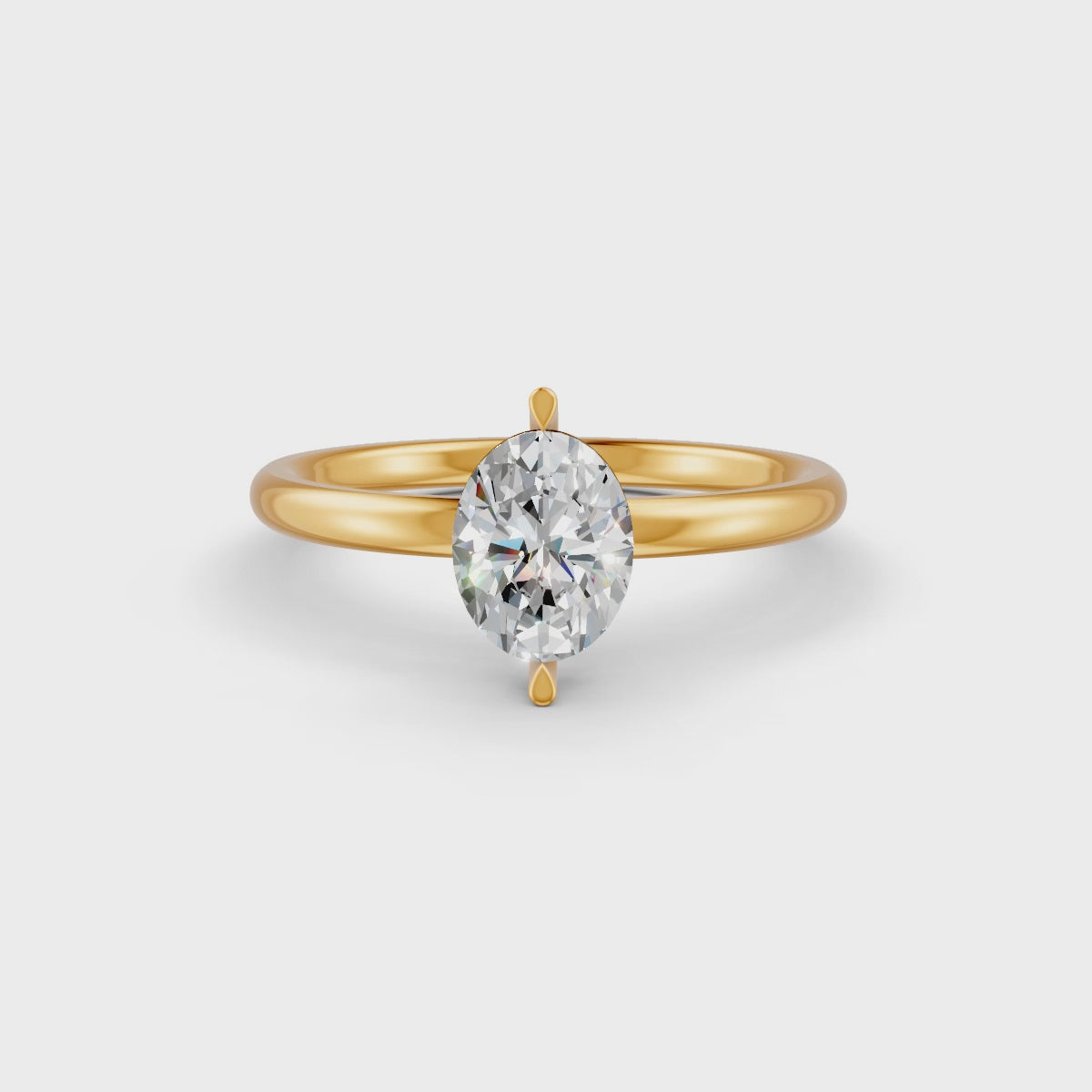 Oval Cut Real Moissanite 2 Prong Solitaire Ring 14K Gold Plated