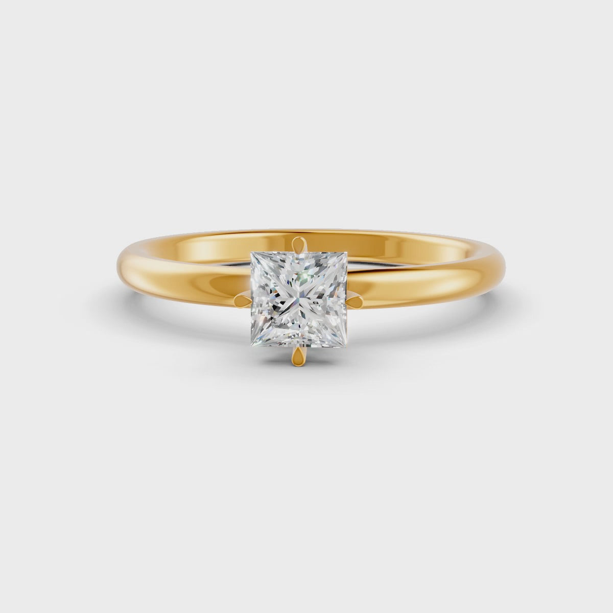 Princess Cut Real Moissanite Claw Prong Solitaire Ring 14K Gold Plated
