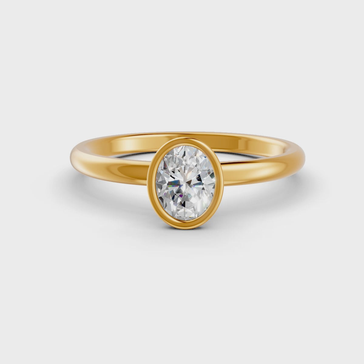Oval Cut Real Moissanite Bezel Set Solitaire Ring 14K Gold Plated