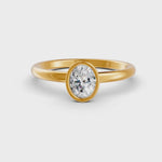 Load and play video in Gallery viewer, Oval Cut Real Moissanite Bezel Set Solitaire Ring 14K Gold Plated