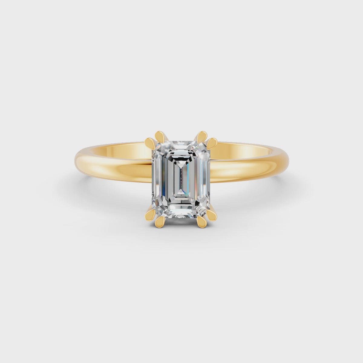 Emerald Cut Real Moissanite Double Prong Solitaire Ring 14K Gold Plated