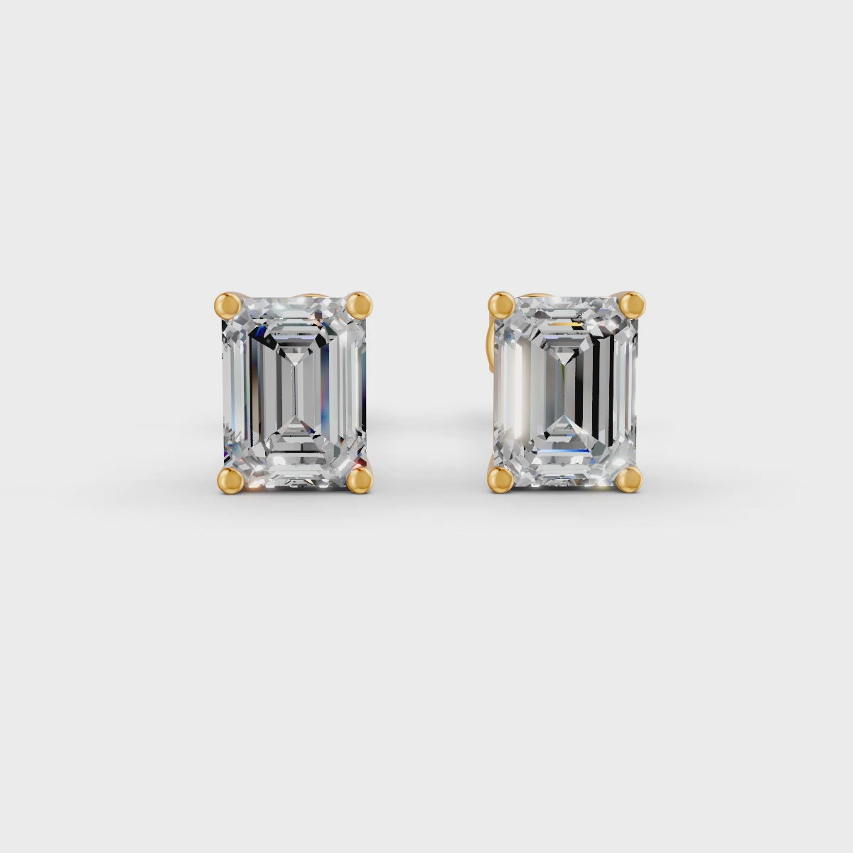 Emerald Cut Real Moissanite 4 Prong Solitaire Stud Earrings Screw Back 14K Gold Plated