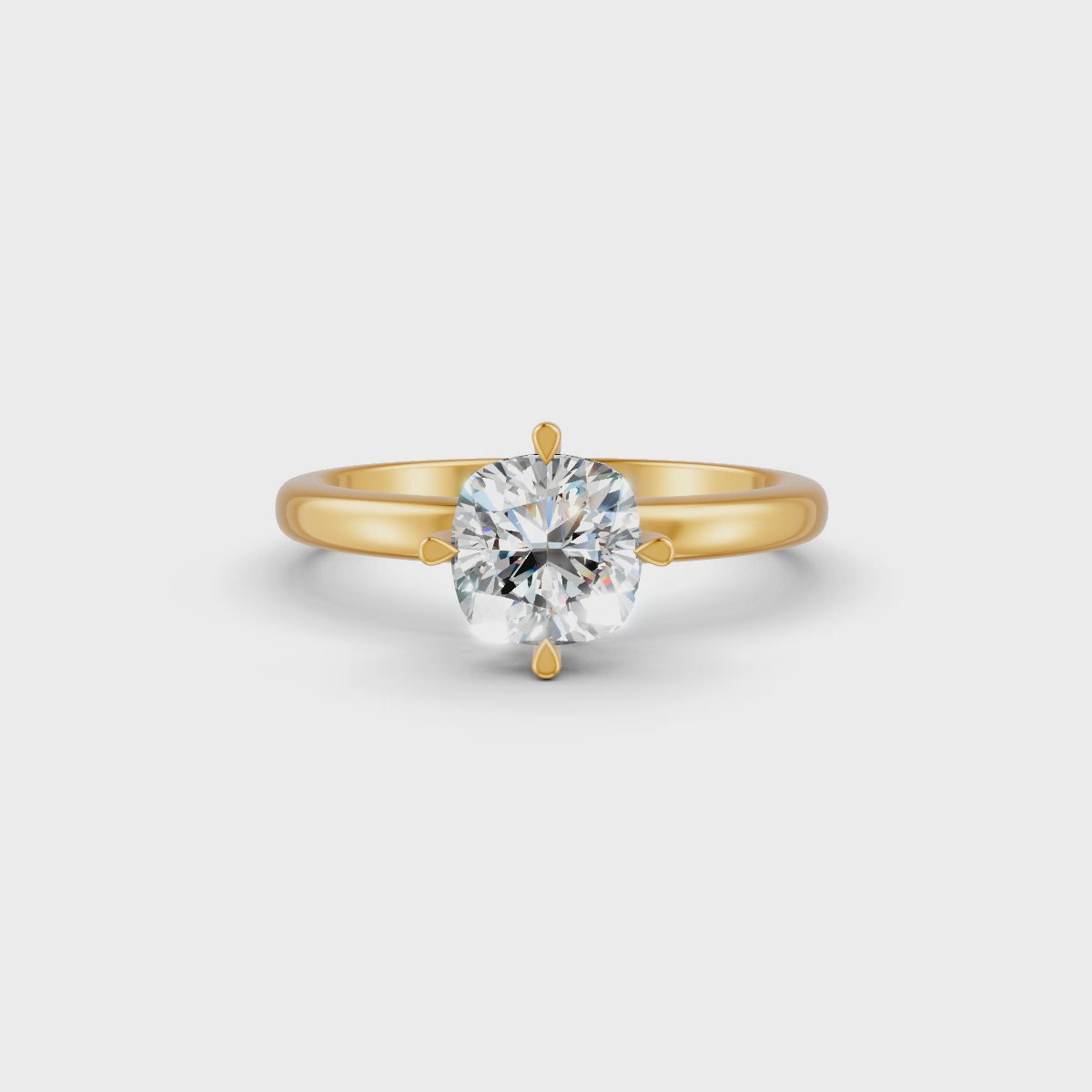 Cushion Cut Real Moissanite Clow Prong Solitaire Ring 14K Gold Plated