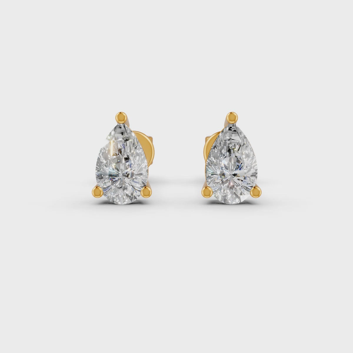 Pear Cut Real Moissanite 3 Prong Solitaire Stud Earrings Screw Back 14K Gold Plated