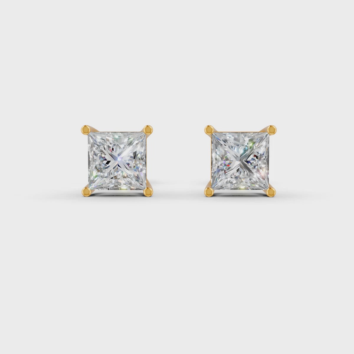 Princess Cut Real Moissanite 4 Prong Solitaire Stud Earrings Screw Back 14K Gold Plated