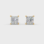Load and play video in Gallery viewer, Princess Cut Real Moissanite 4 Prong Solitaire Stud Earrings Screw Back 14K Gold Plated