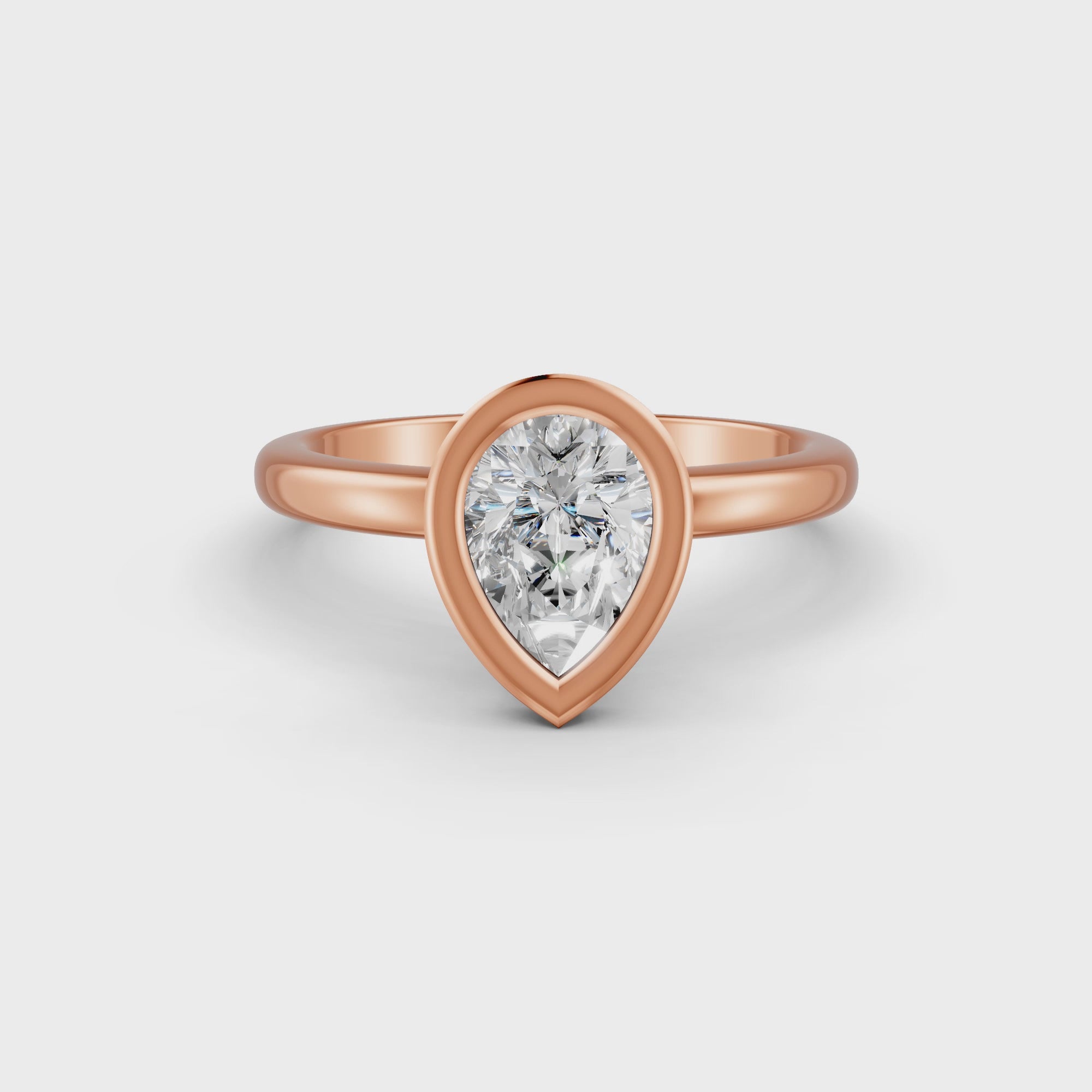 Pear Cut Real Moissanite Bezel Set Solitaire Ring 14K Gold Plated