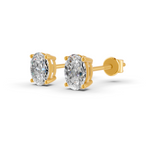 Load image into Gallery viewer, Oval Cut Real Moissanite 4 Prong Solitaire Stud Earrings Screw Back 14K Gold Plated