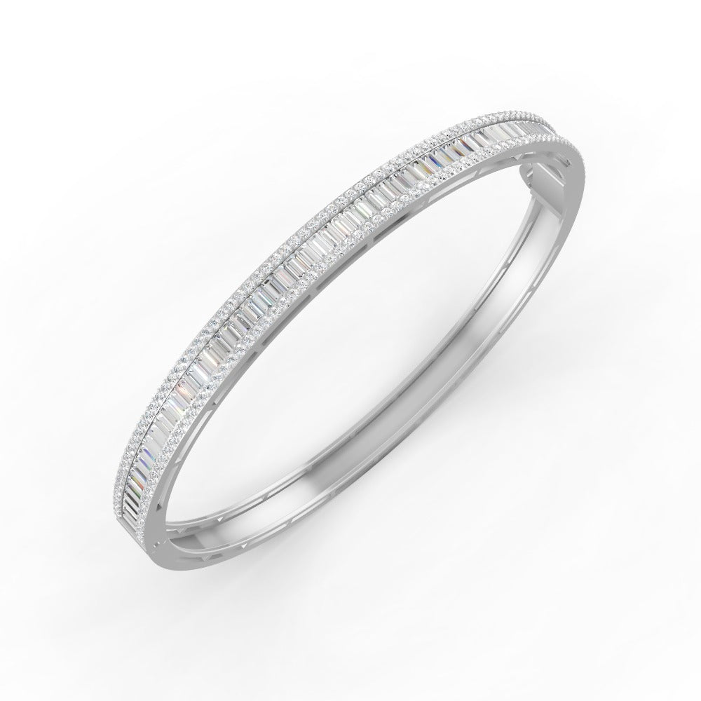 3.79 Ct Baguette & Round Natural Moissanite Women's Bangle Bracelet 14K Gold Plated