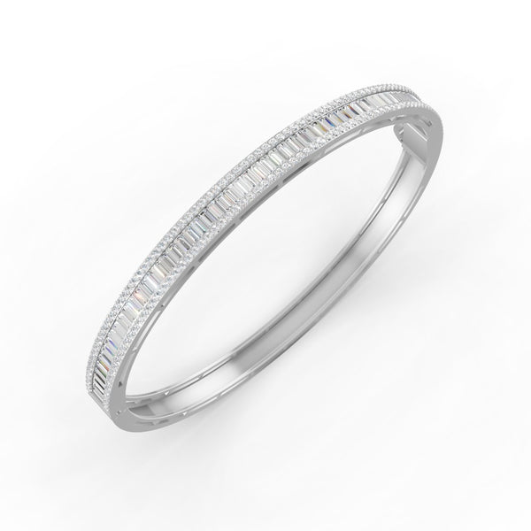 3.79 Ct Baguette & Round Natural Moissanite Women's Bangle Bracelet 14K Gold Plated