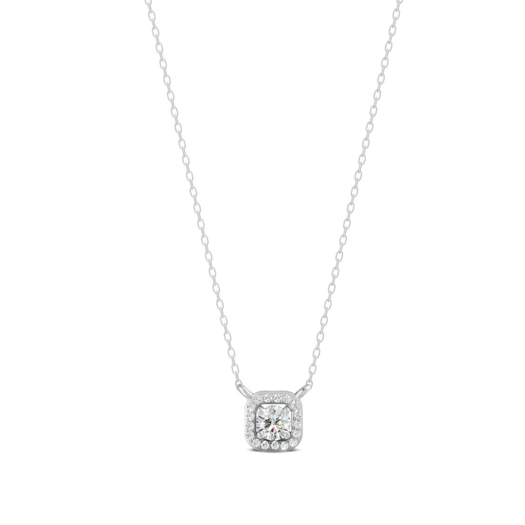 0.30 Ct Round Cut Moissanite Women's Halo Necklace Pendant 14K Gold Plated