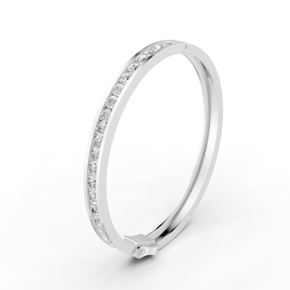 5.50 Ct Round Cut Natural Moissanite Channel Set Bangle Bracelet 14K Gold Plated