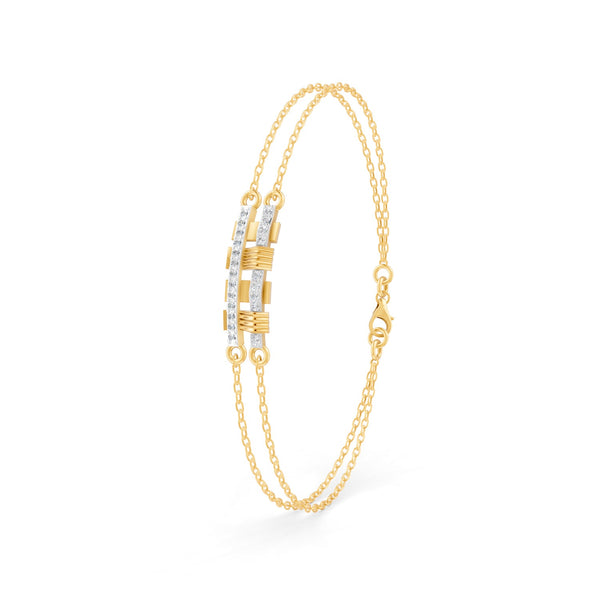 0.27 Ct Round Cut Moissanite Minimalist Bar Chain Bracelet 14K Yellow Gold Plated