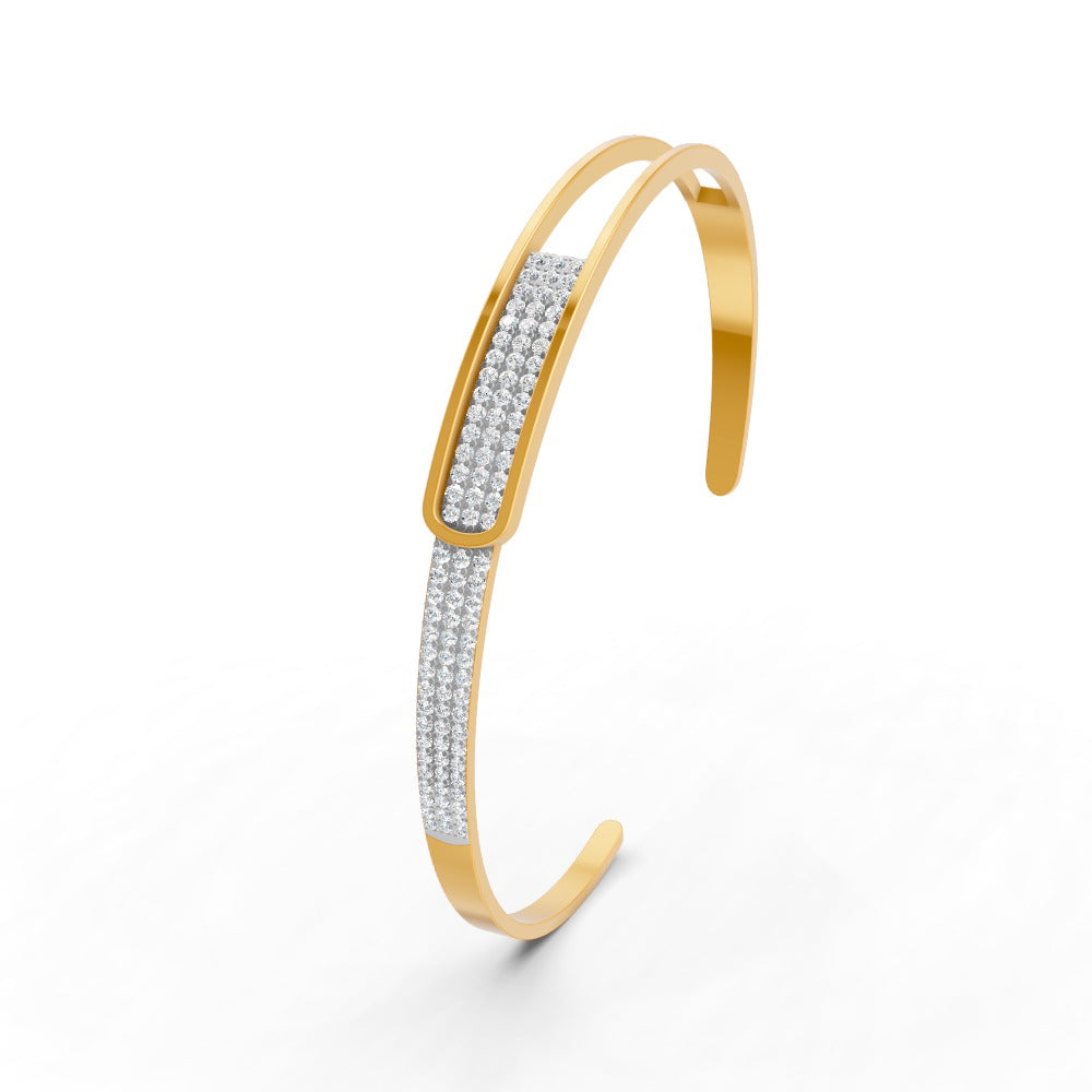 0.85 Ct Round Cut Natural Moissanite Women Cuff Bangle Bracelets 14K Gold Plated