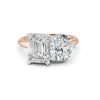 4 Ct Emerald & Round Cut Real Moissanite Toi Et Moi Ring 14K Yellow Gold Plated