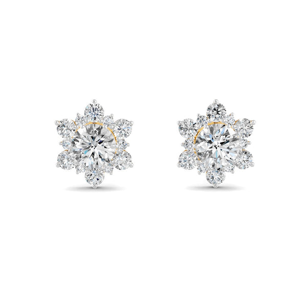 0.72 Ct Round Cut Moissanite Cluster Stud Earrings 14K Yellow Gold Plated
