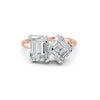 4.17 Ct Emerald & Asscher Cut Real Moissanite Toi Et Moi Ring 14K Yellow Gold Plated