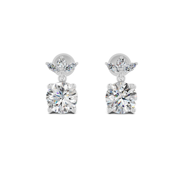 2.02 Ct Round Cut Moissanite Floral Drop Earrings 14K Yellow Gold Plated